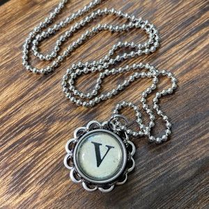 Typewriter charm letter V necklace